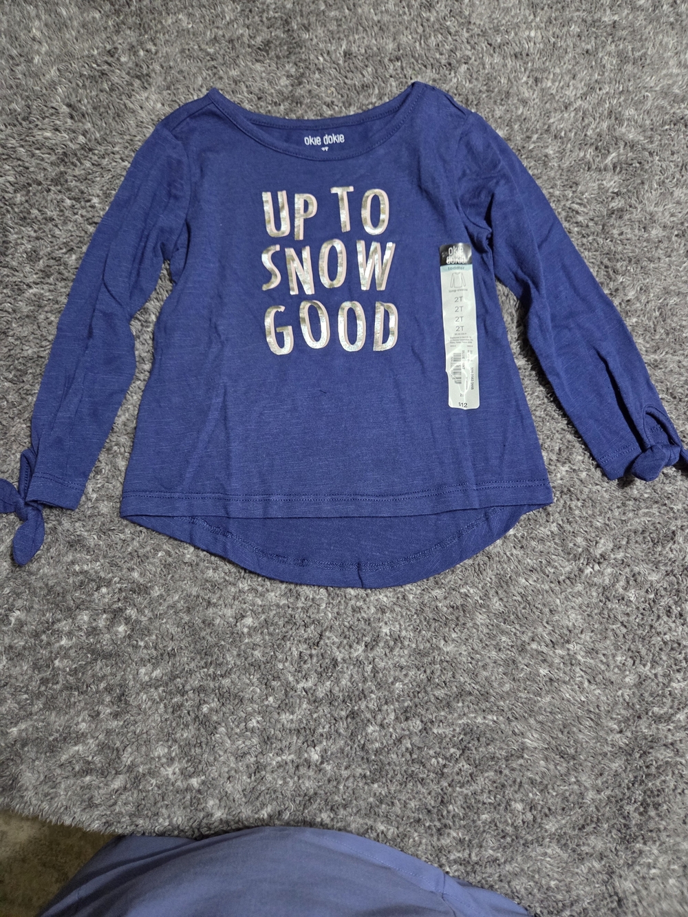 okie dokie Navy Blue Long Sleeve Top with Metallic 'Up To Snow Good'